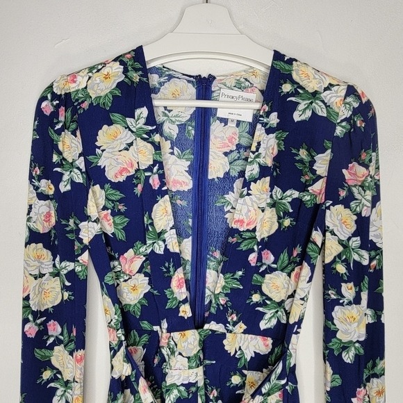 PRIVACY PLEASE Romper Women's Medium 2.5" Concord Floral Navy Long Sleeves Boho - Picture 3 of 13